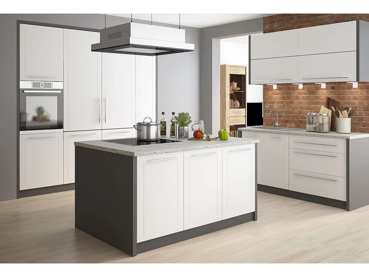 L-FORM KÜCHENZEILE Kvantum Lava Matt / Weiß Matt 220 / 160 / 207 cm (14-teilig)