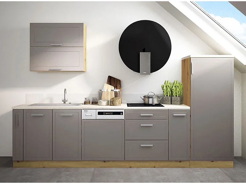 KÜCHENZEILE Kvantum Artisan Eiche / Beige Matt 290 / 59 / 207 cm (8-teilig)