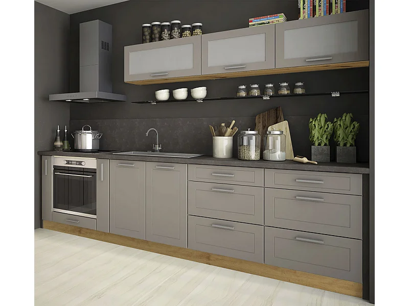 KÜCHENZEILE Kvantum Eiche Artisan / Beige Matt 290 / 59 / 207 cm (9-teilig)