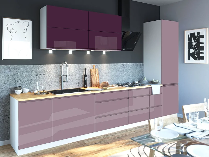 KÜCHENZEILE Florence 8-teilig Purpurviolett / Pastellviolett 392 / 59 / 207 cm