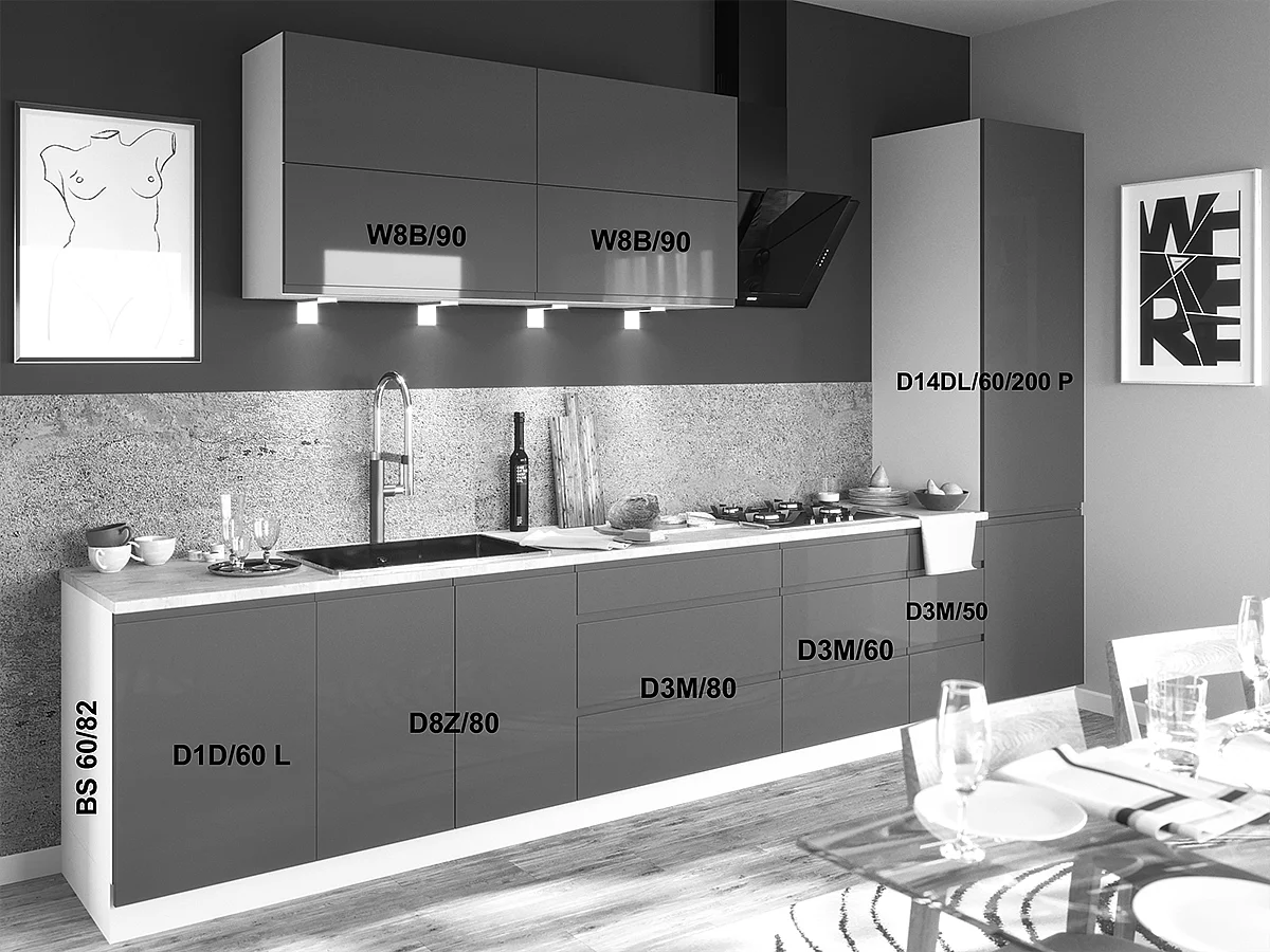 KÜCHENZEILE Florence 8-teilig Blassgrün / Altrosa 392 / 59 / 207 cm