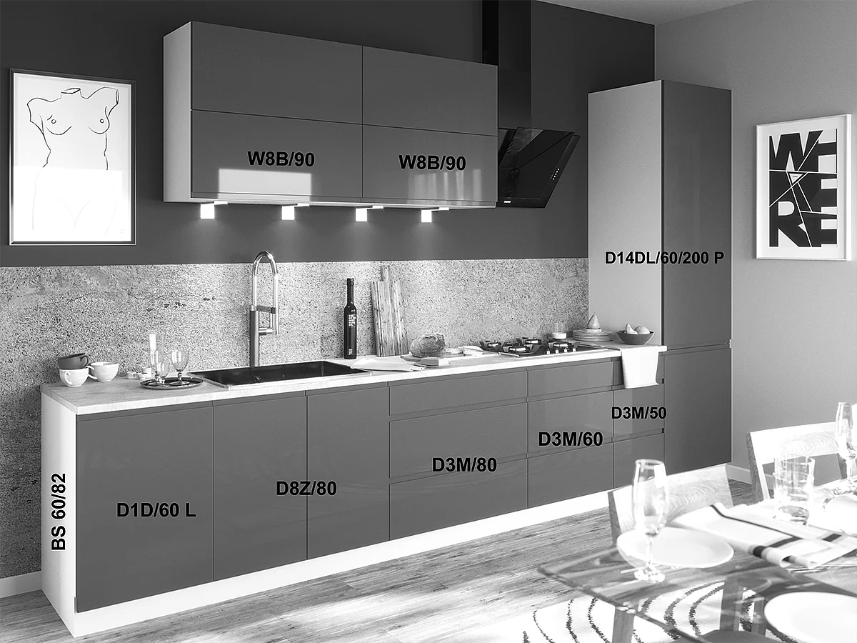 KÜCHENZEILE Florence 8-teilig Blassgrün / Altrosa 392 / 59 / 207 cm