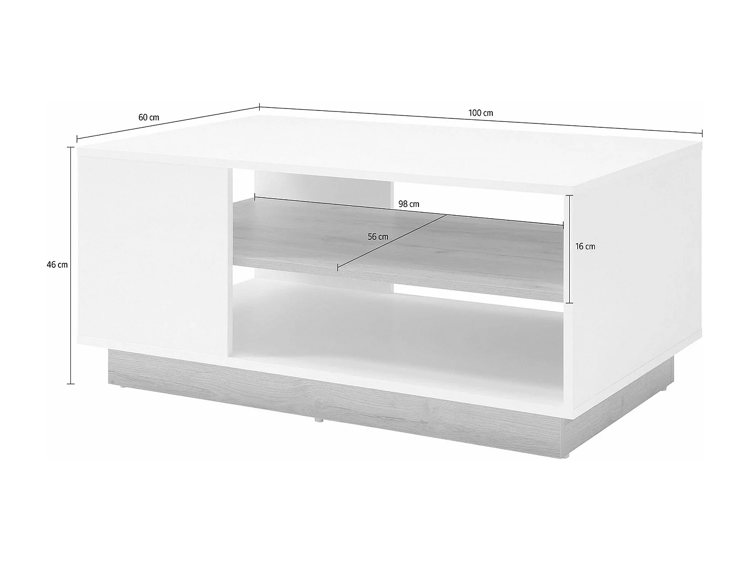 COUCHTISCH Clair weiß matt / grandson oak 100 / 60 / 46 cm