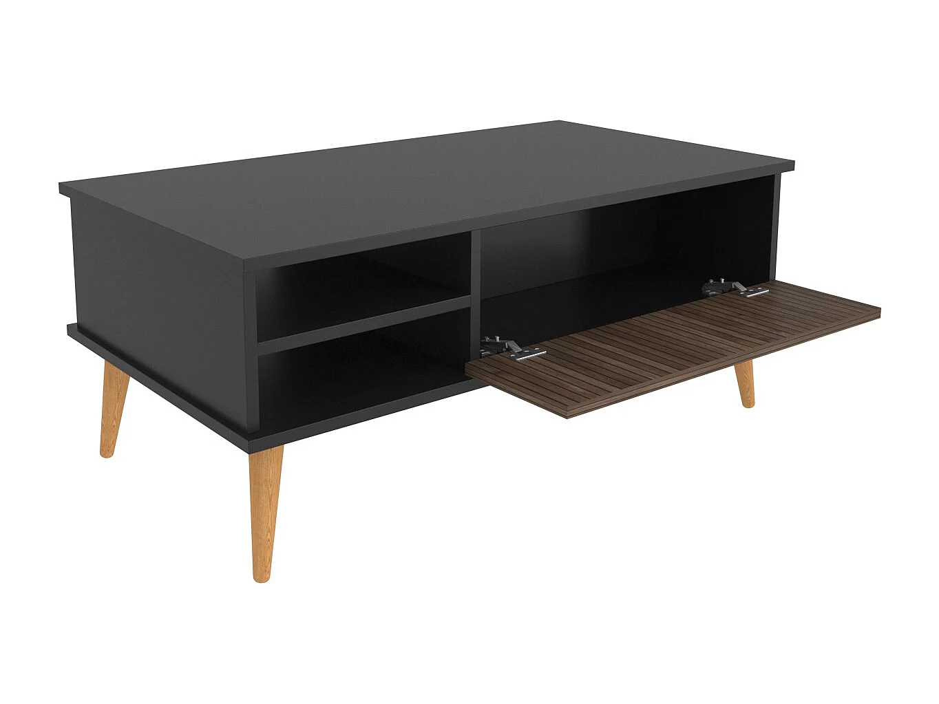 Como Table Basse 110 cm Niches et Armoires Battants Rangement Pieds en Bois (Noir et Alina)