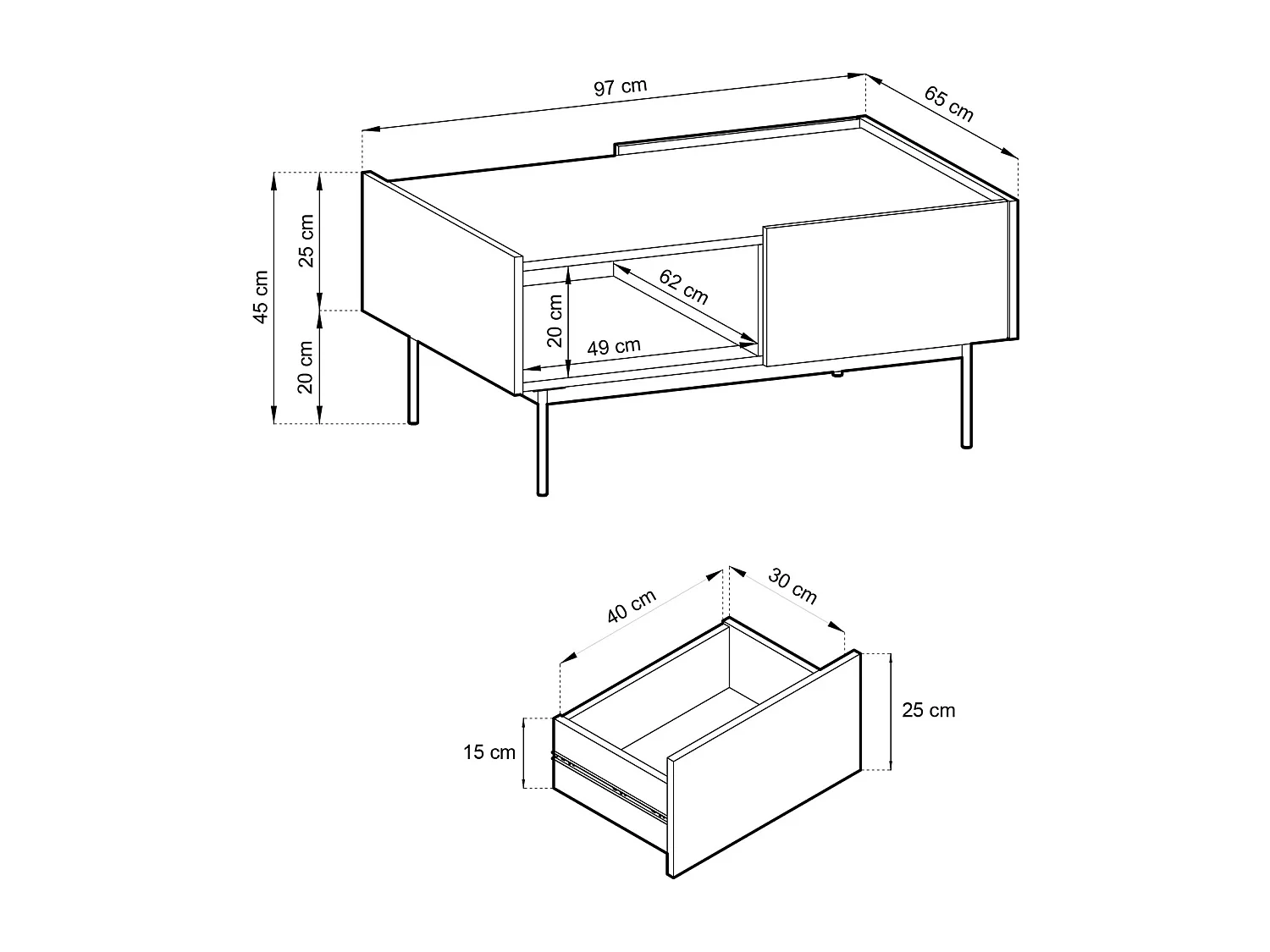 COUCHTISCH Color Kaschmir / Eiche Linea 97 / 65 / 45 cm