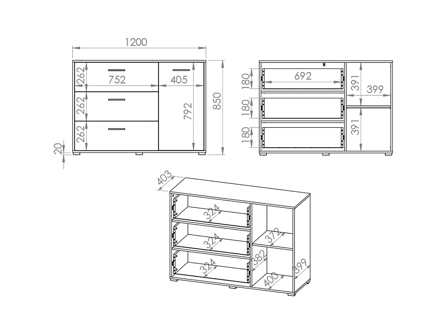 SIDEBOARD Caro Sonoma Eiche hell 120 / 40 / 85cm