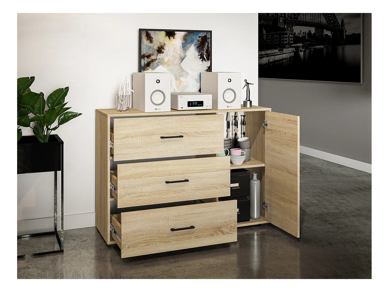 SIDEBOARD Caro Sonoma Eiche hell 120 / 40 / 85cm