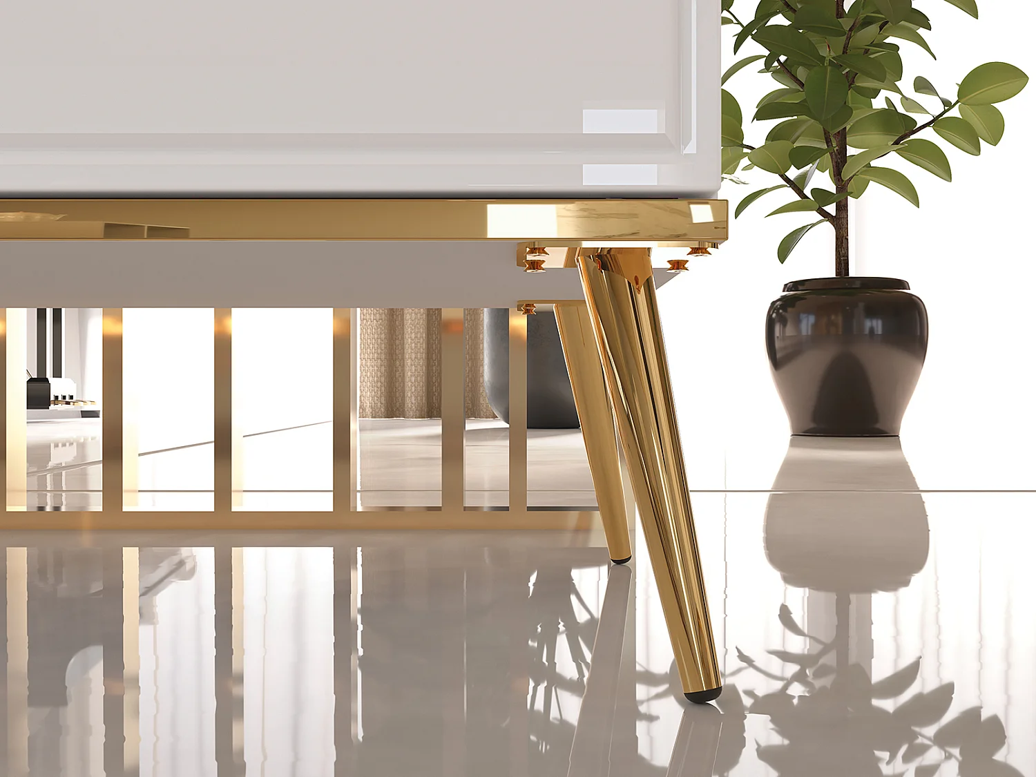 SIDEBOARD Goldin weiß / weiß hochglanz /gold 120 / 40 / 85cm