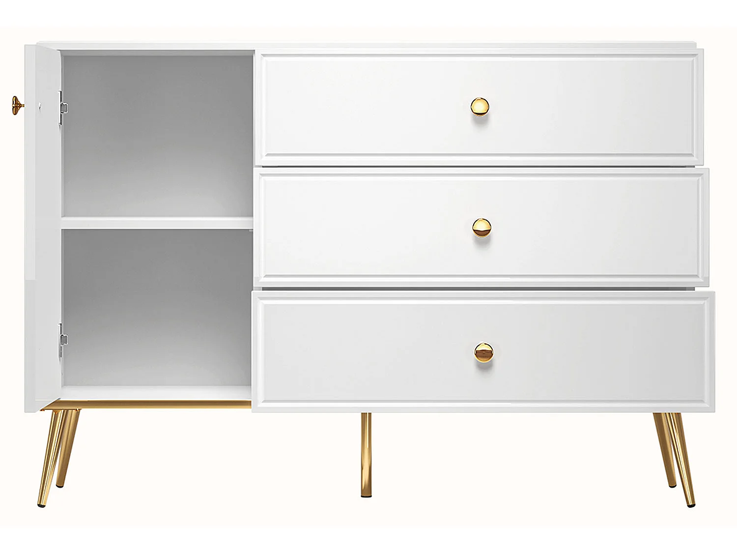 SIDEBOARD Goldin weiß / weiß hochglanz /gold 120 / 40 / 85cm