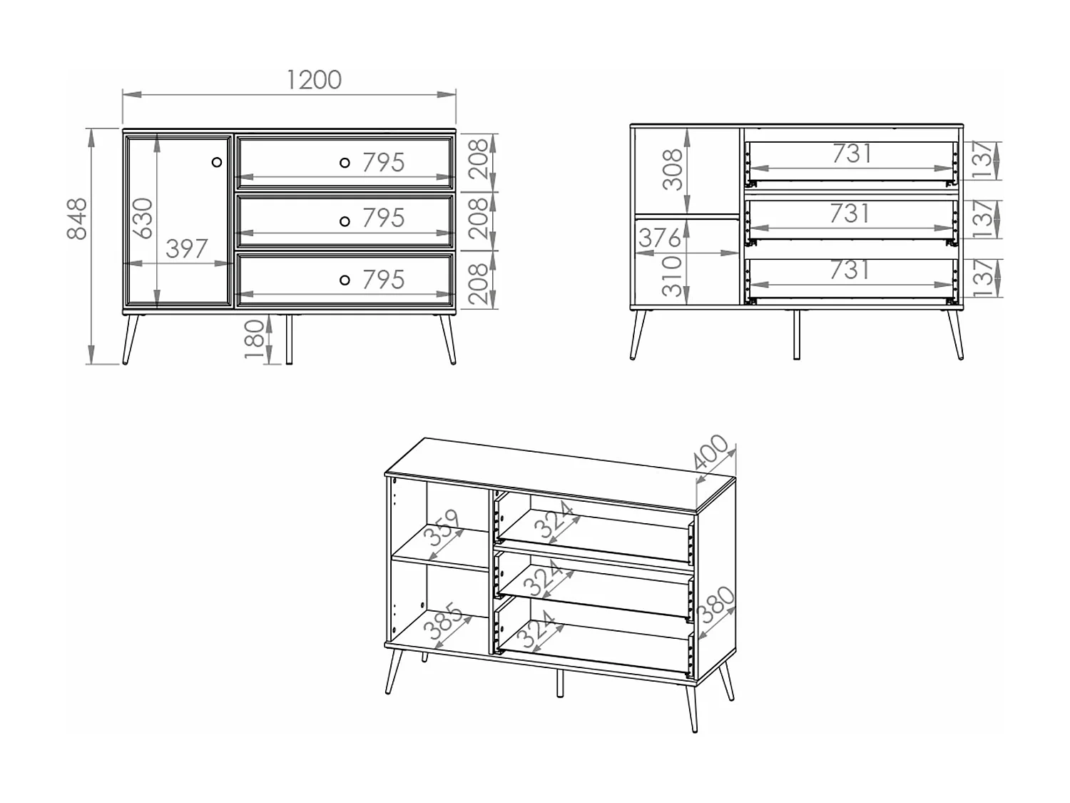 SIDEBOARD Goldin weiß / weiß hochglanz /gold 120 / 40 / 85cm