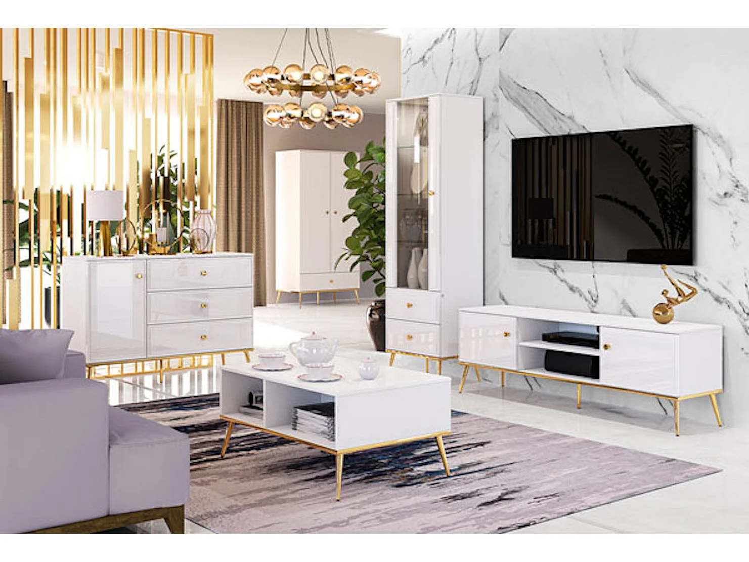 SIDEBOARD Goldin weiß / weiß hochglanz /gold 120 / 40 / 85cm