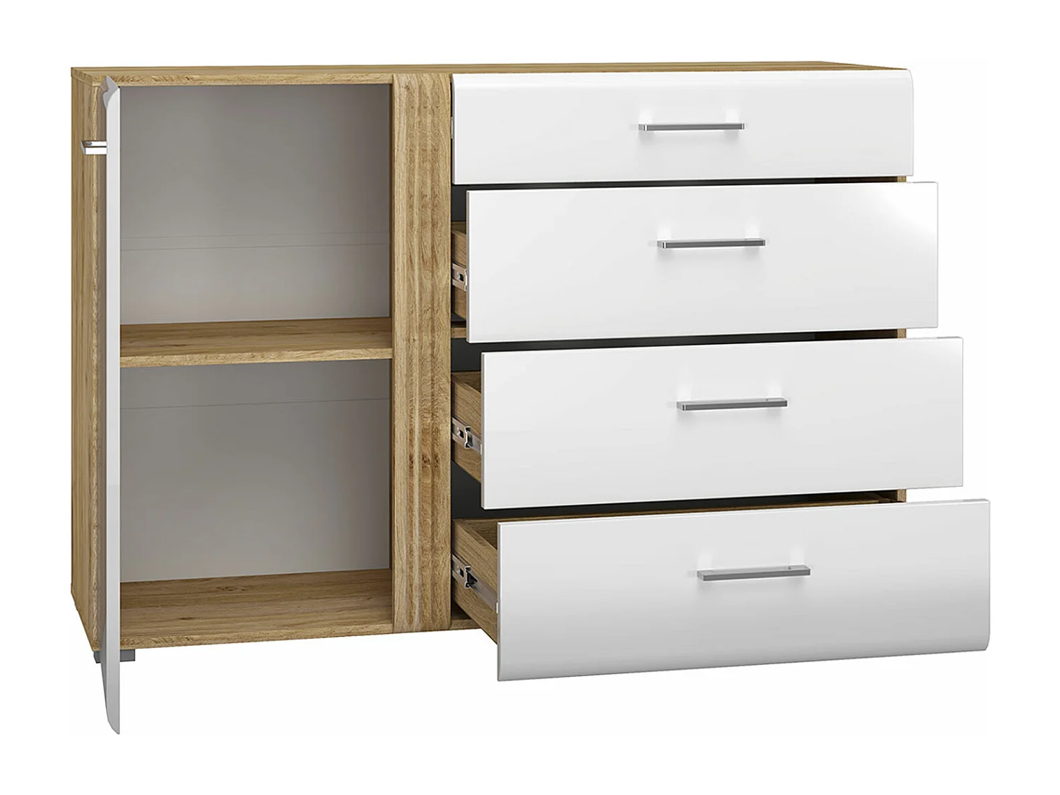 SIDEBOARD Adagio weiß Hochglanz / Eiche castello 134 / 42 / 90cm