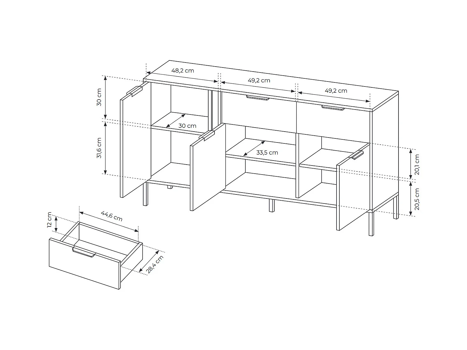 SIDEBOARD Lars anthrazit / gold 153,1 / 39,5 / 81,4 cm