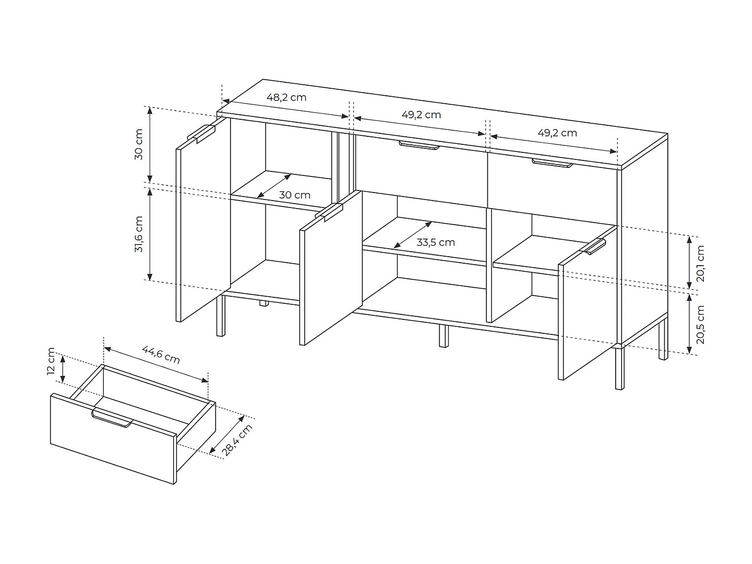 SIDEBOARD Lars anthrazit / gold 153,1 / 39,5 / 81,4 cm