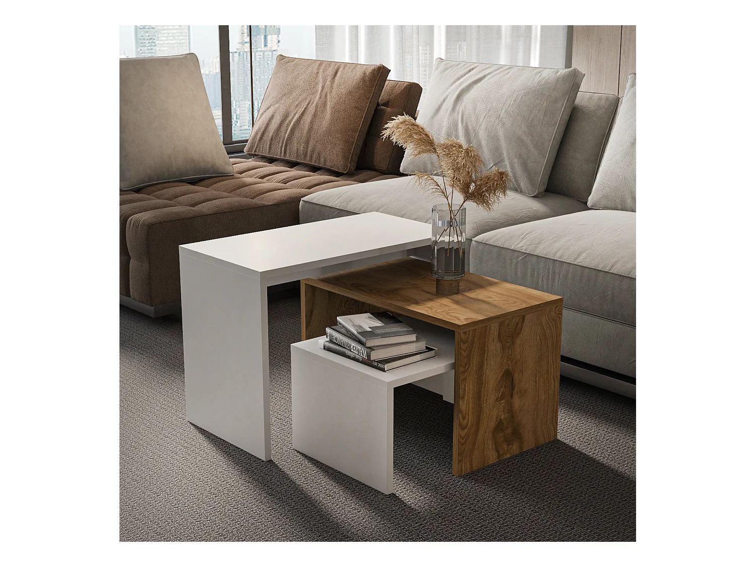 Andro Tables Gigognes Tables Basse Set de 3 Sizes différents (Blanc et Oud)