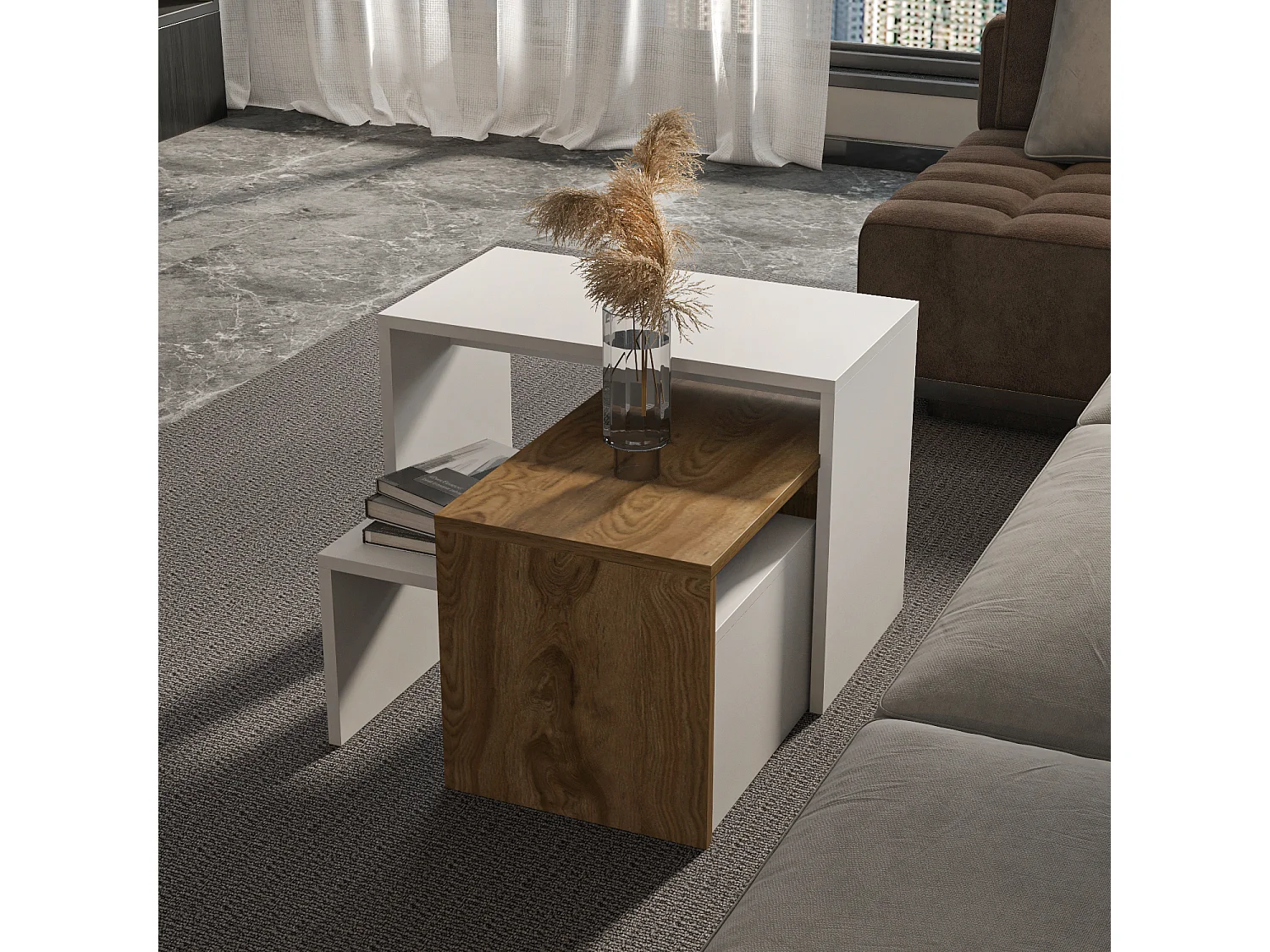 Andro Tables Gigognes Tables Basse Set de 3 Sizes différents (Blanc et Oud)