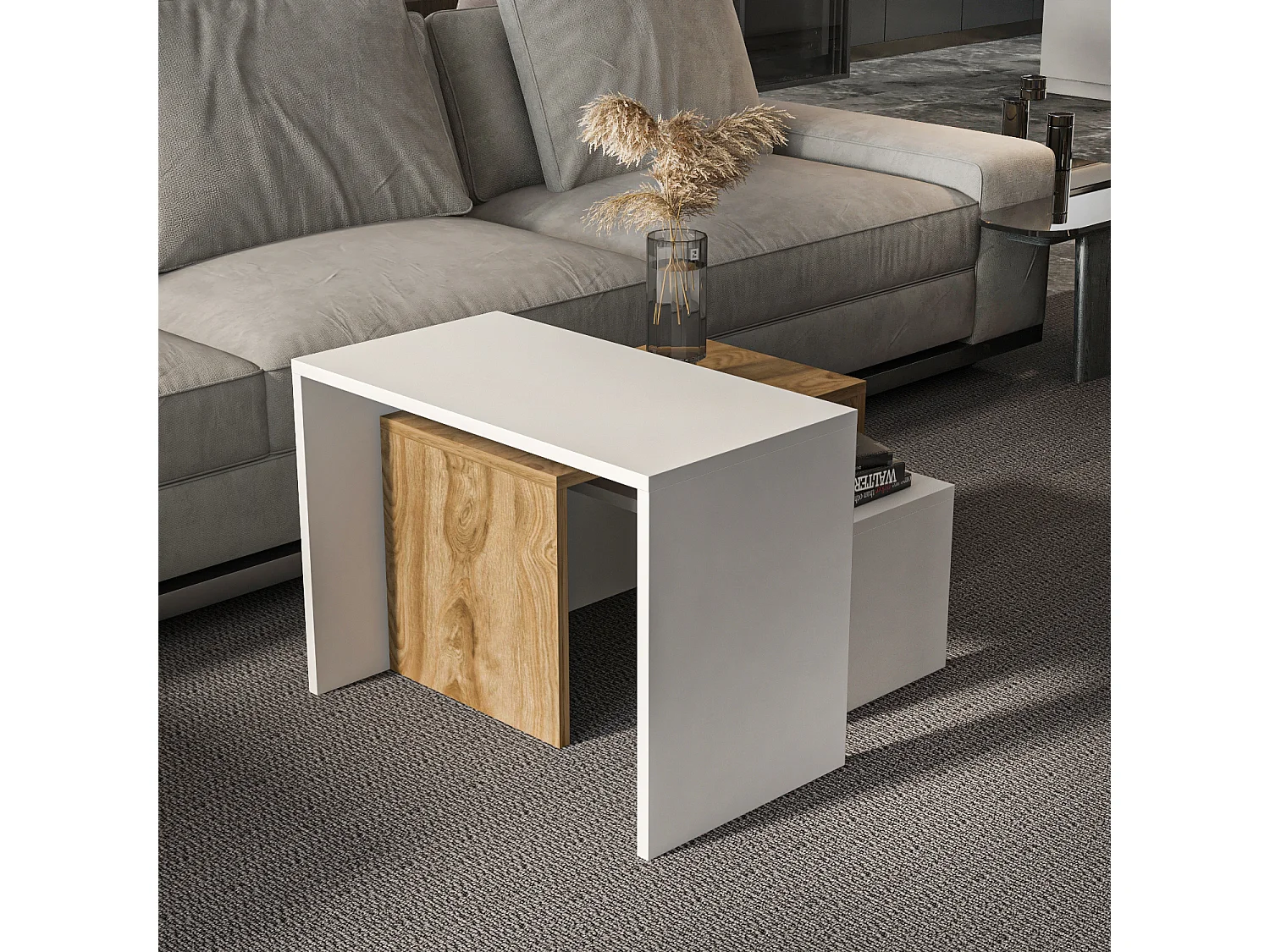 Andro Tables Gigognes Tables Basse Set de 3 Sizes différents (Blanc et Oud)