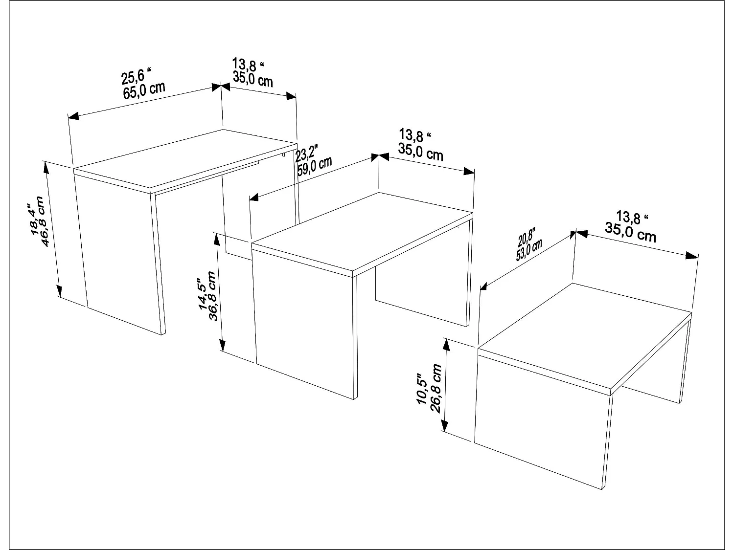 Andro Tables Gigognes Tables Basse Set de 3 Sizes différents (Blanc et Oud)