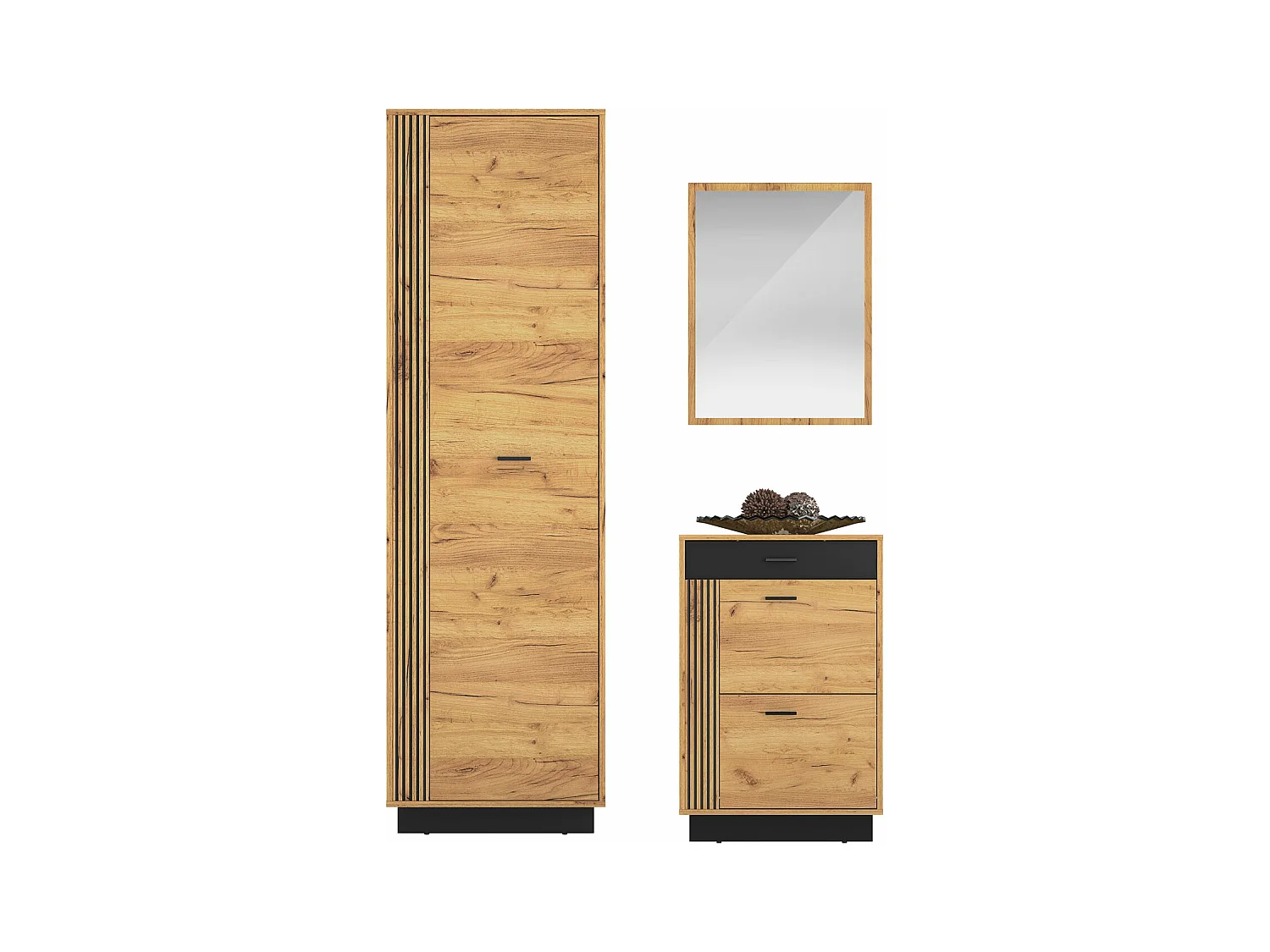 GARDEROBEN-SET Vasco Gold Craft Eiche / Schwarz 3-teilig