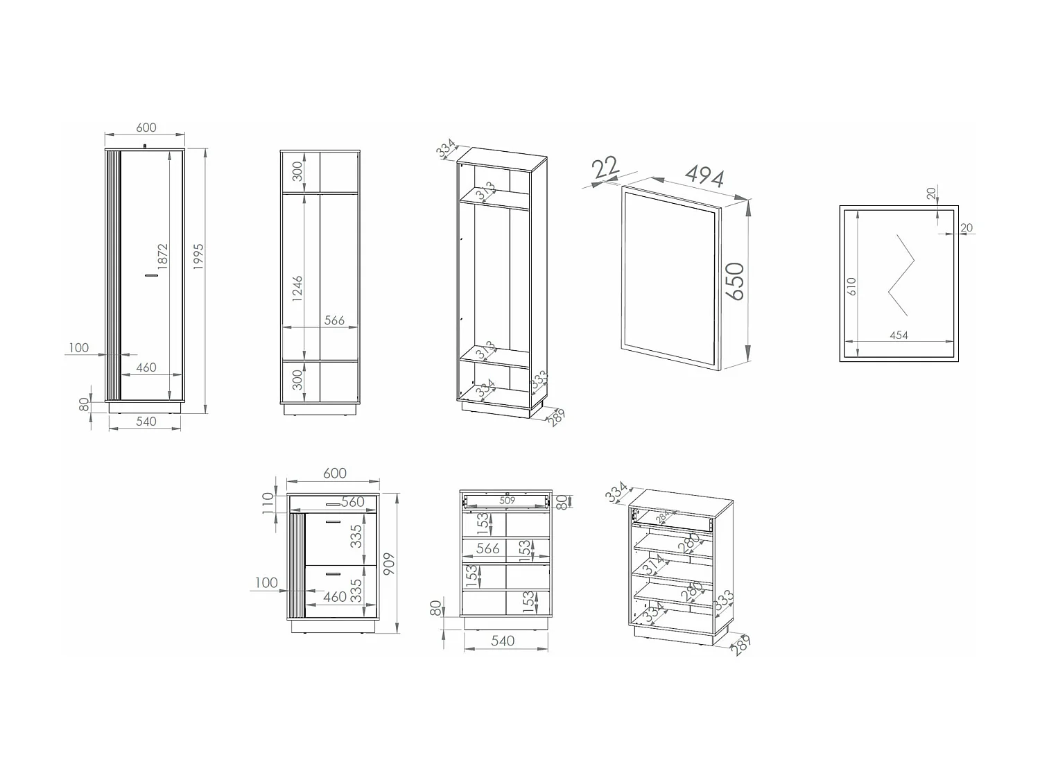 GARDEROBEN-SET Vasco Gold Craft Eiche / Schwarz 3-teilig