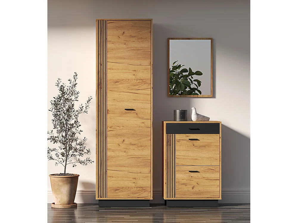 GARDEROBEN-SET Vasco Gold Craft Eiche / Schwarz 3-teilig