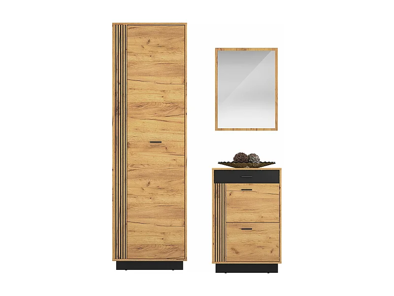 GARDEROBEN-SET Vasco Gold Craft Eiche / Schwarz 3-teilig