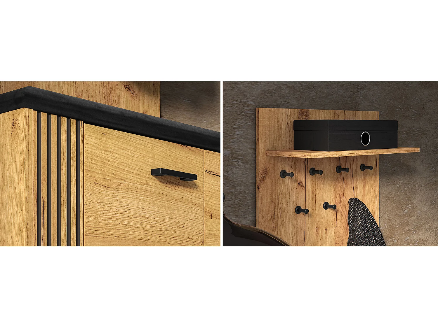 GARDEROBEN-SET Vasco Gold Craft Eiche / Schwarz 2-teilig