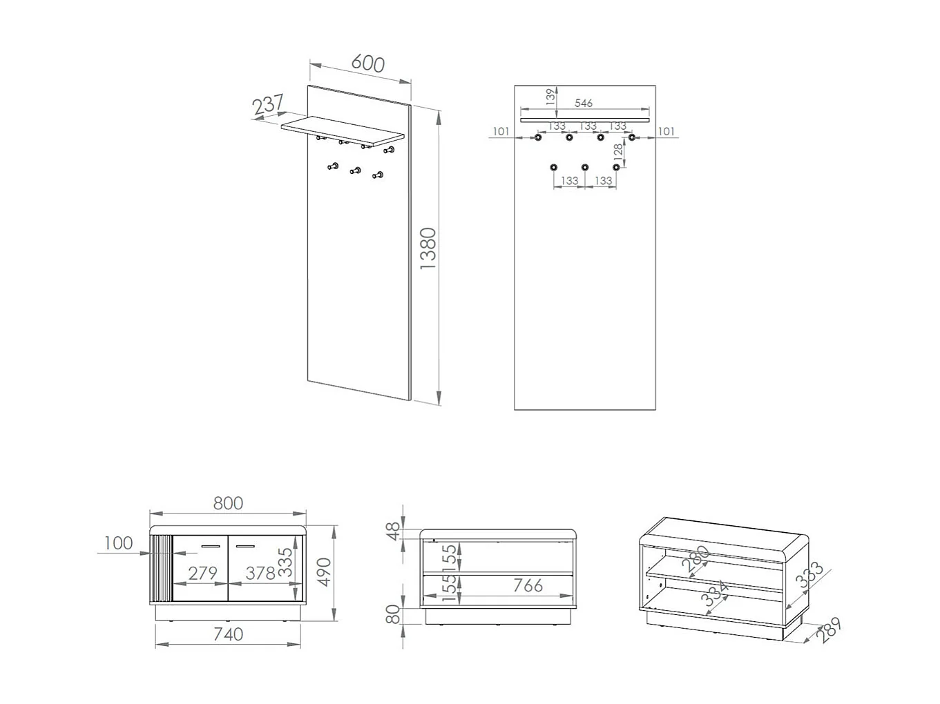 GARDEROBEN-SET Vasco Gold Craft Eiche / Schwarz 2-teilig