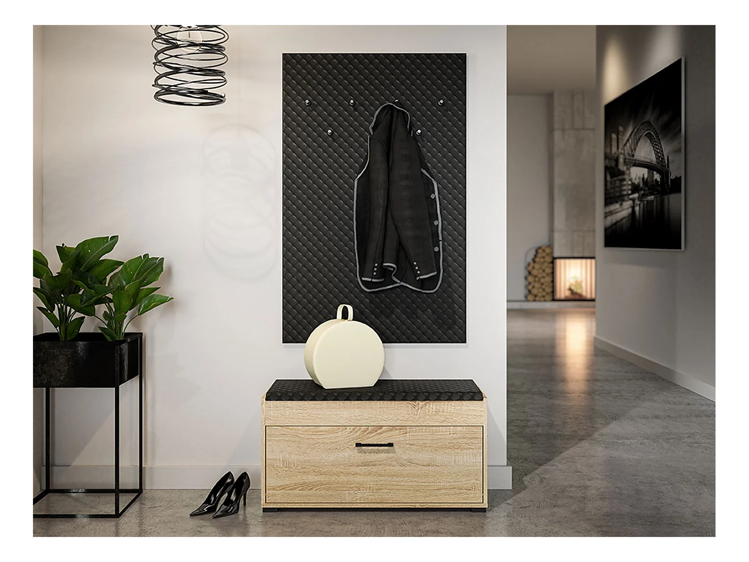 GARDEROBENPANEEL Caro schwarz 80 / 3 / 126cm