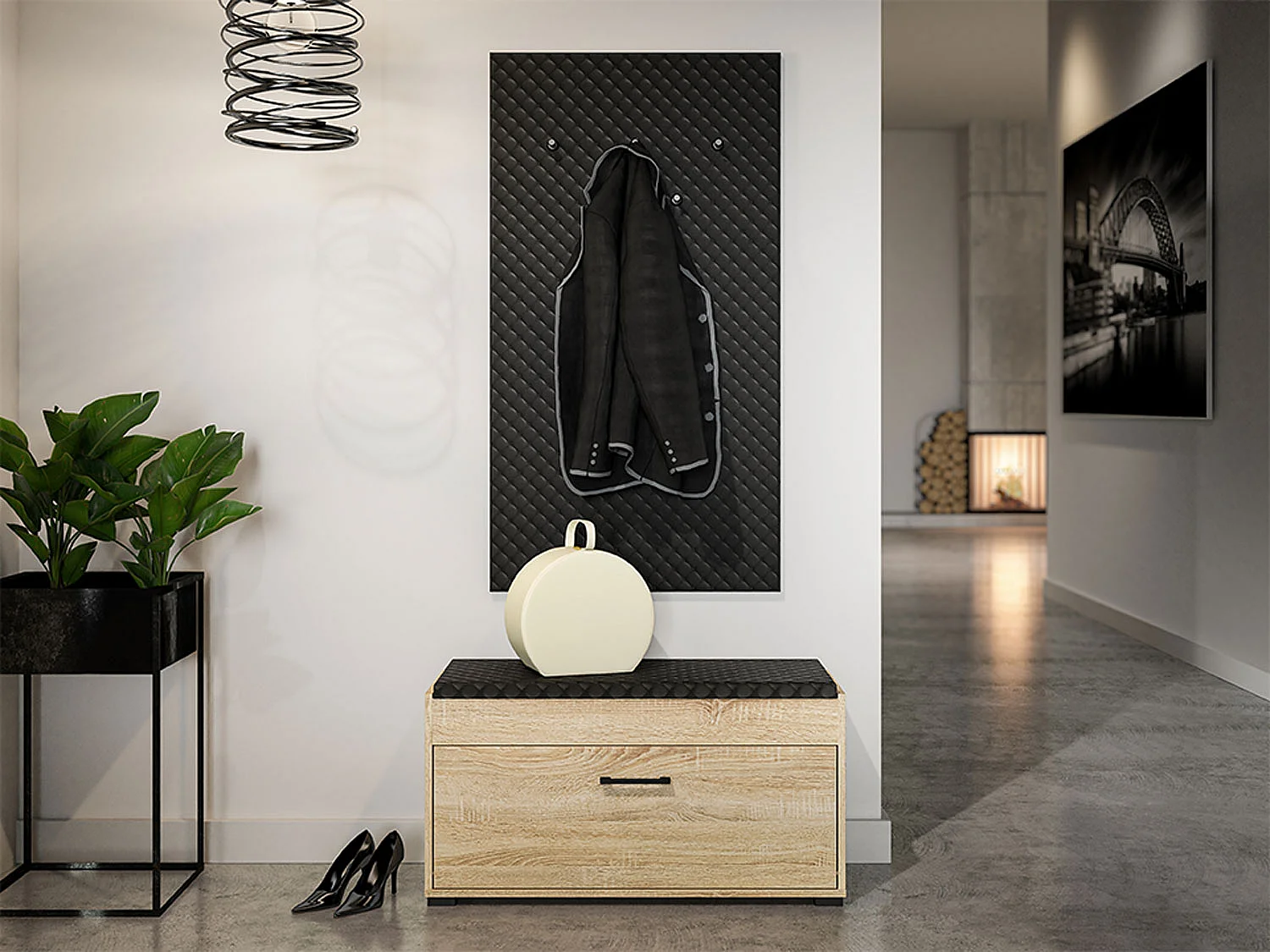 GARDEROBENPANEEL Caro schwarz 68 / 3 / 126 cm