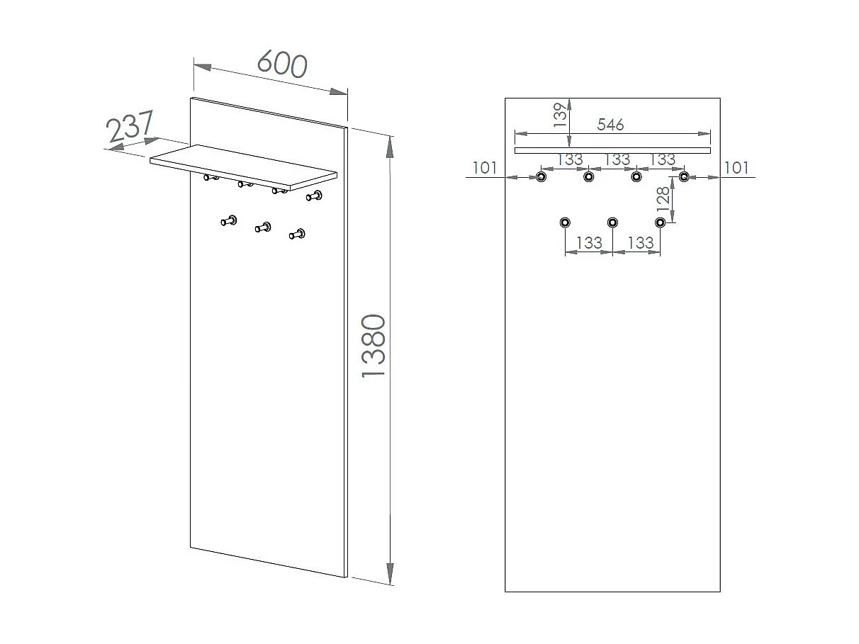 GARDEROBENPANEEL Vasco Gold Craft Eiche / Schwarz 60 / 24 / 138cm