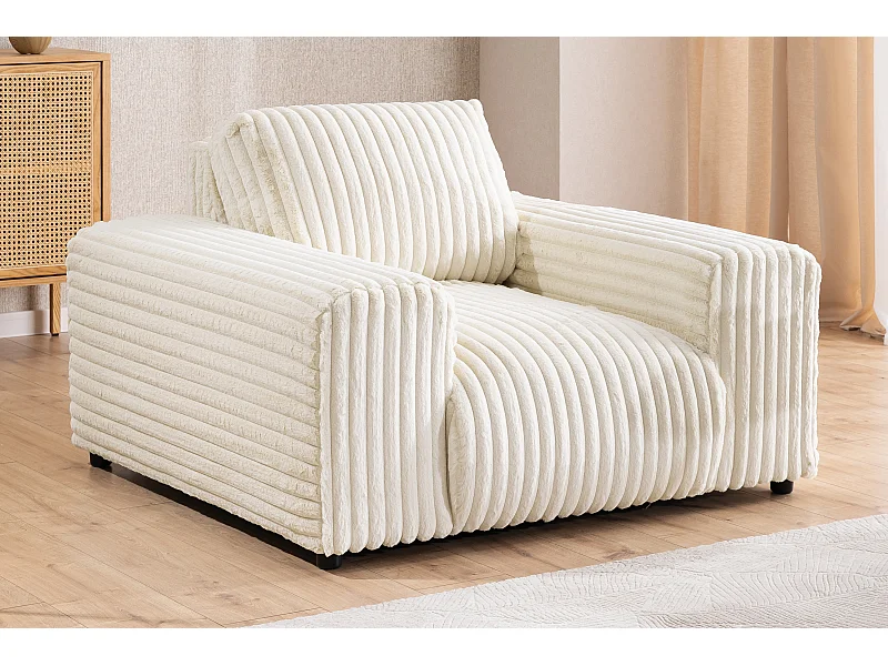 Mollis - Sessel aus Hellbeige Plüschcord mit schöner Sitzkomfort