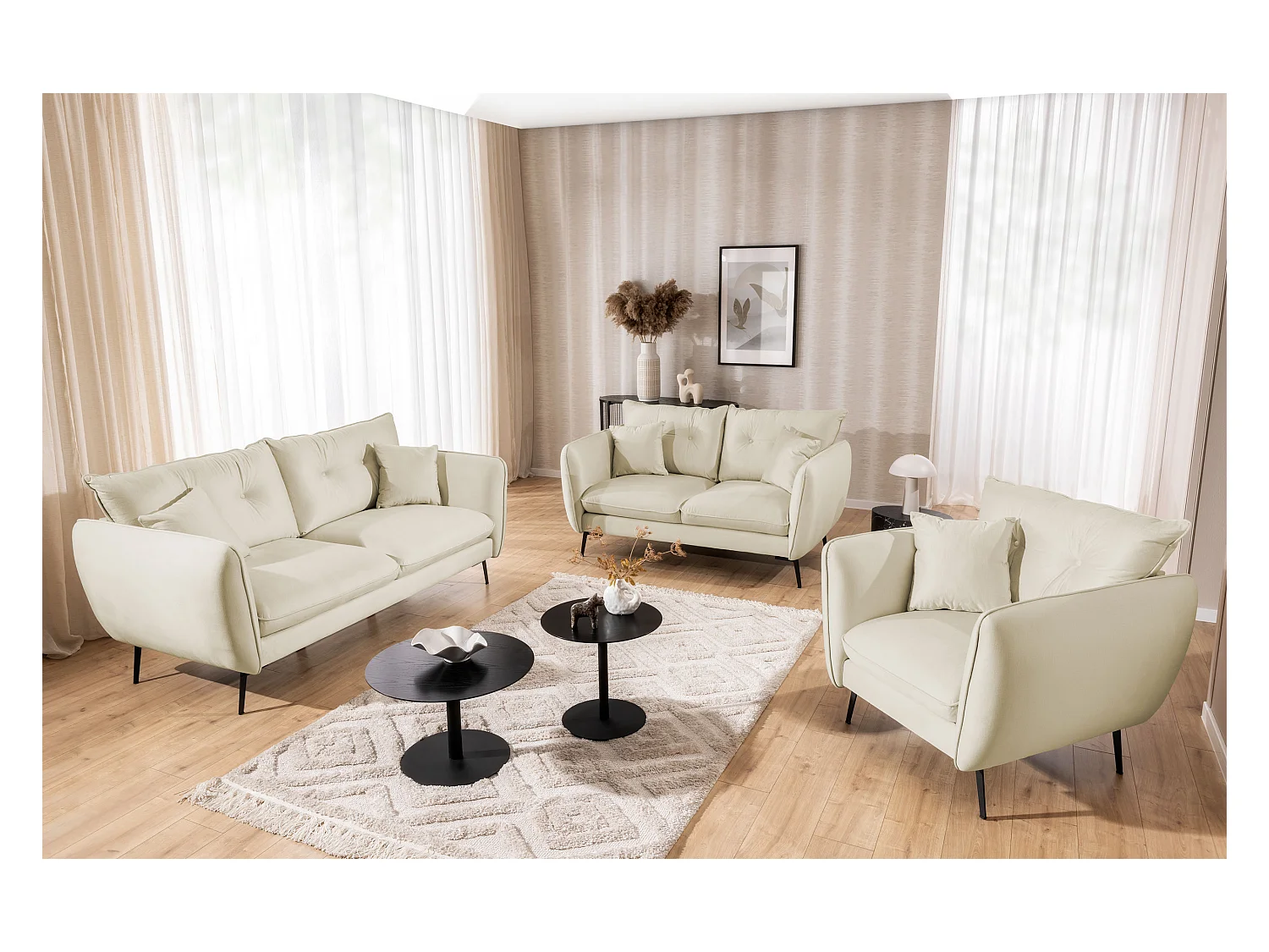 Fauteuil en tissu avec de hauts pieds en métal noir Nordloft