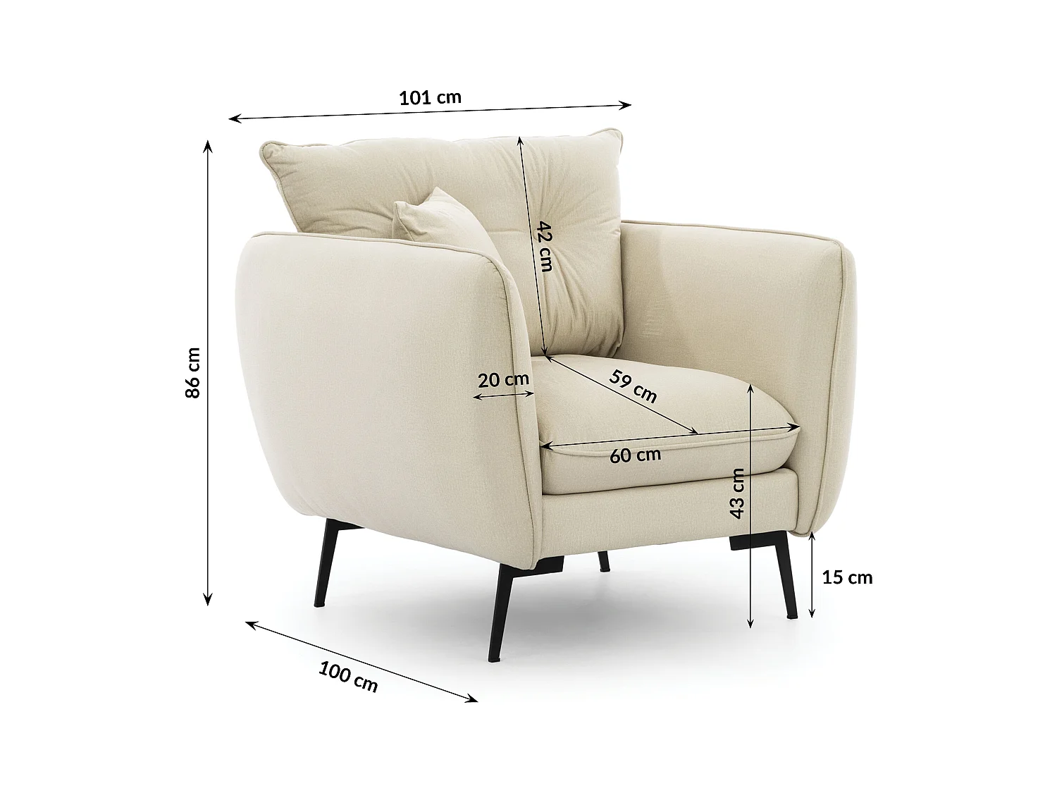 Fauteuil en tissu avec de hauts pieds en métal noir Nordloft