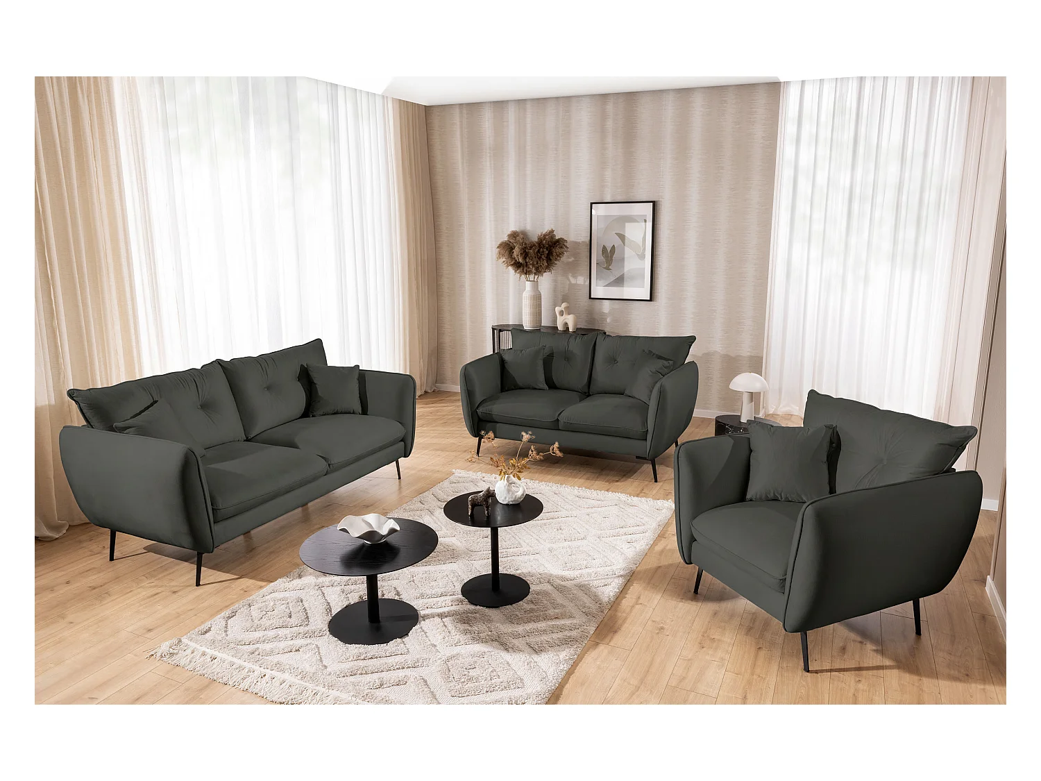 Fauteuil en tissu avec de hauts pieds en métal noir Nordloft