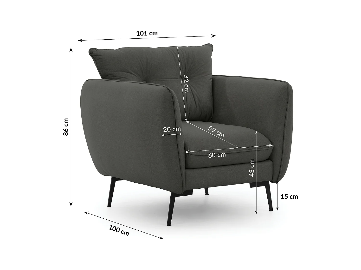 Fauteuil en tissu avec de hauts pieds en métal noir Nordloft
