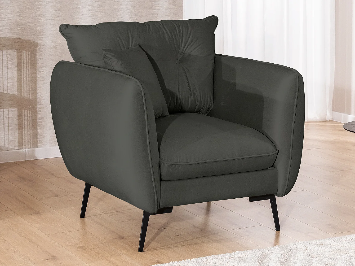 Fauteuil en tissu avec de hauts pieds en métal noir Nordloft