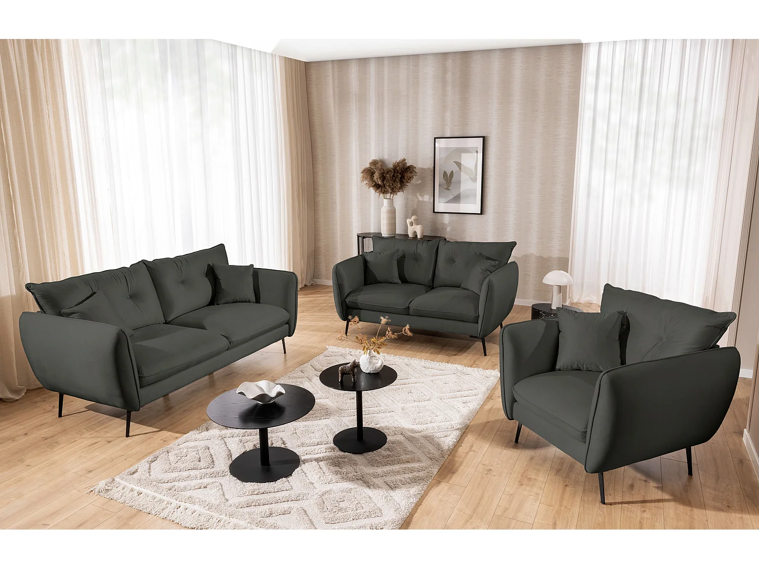 Fauteuil en tissu avec de hauts pieds en métal noir Nordloft