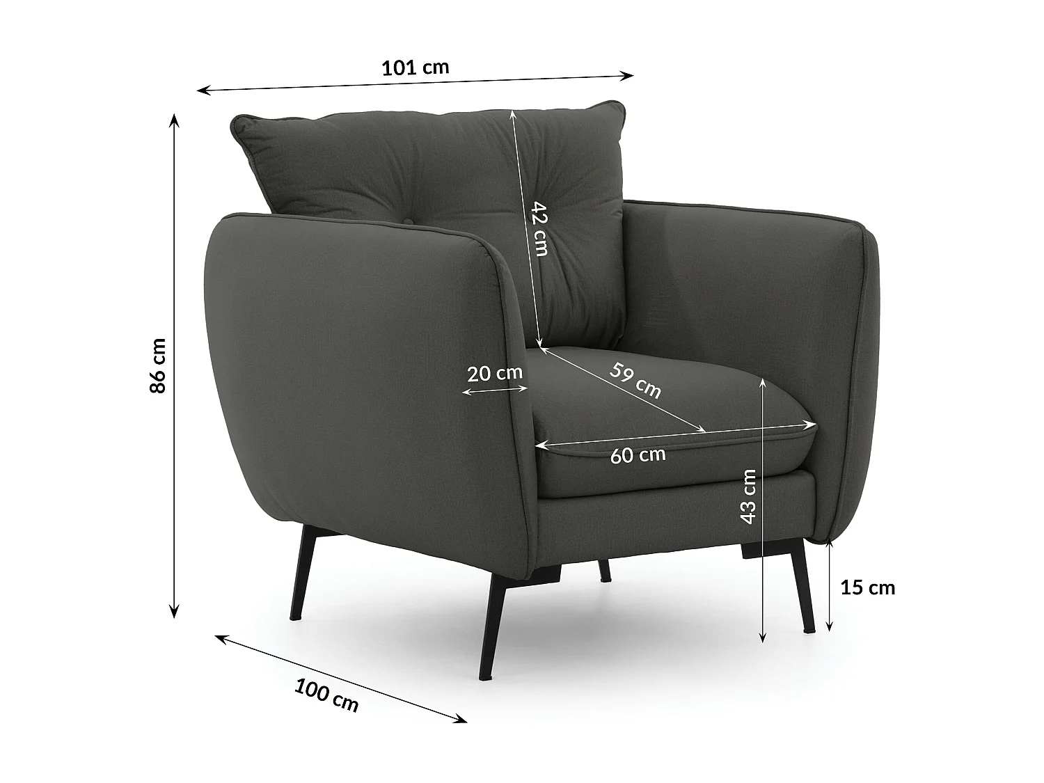 Fauteuil en tissu avec de hauts pieds en métal noir Nordloft