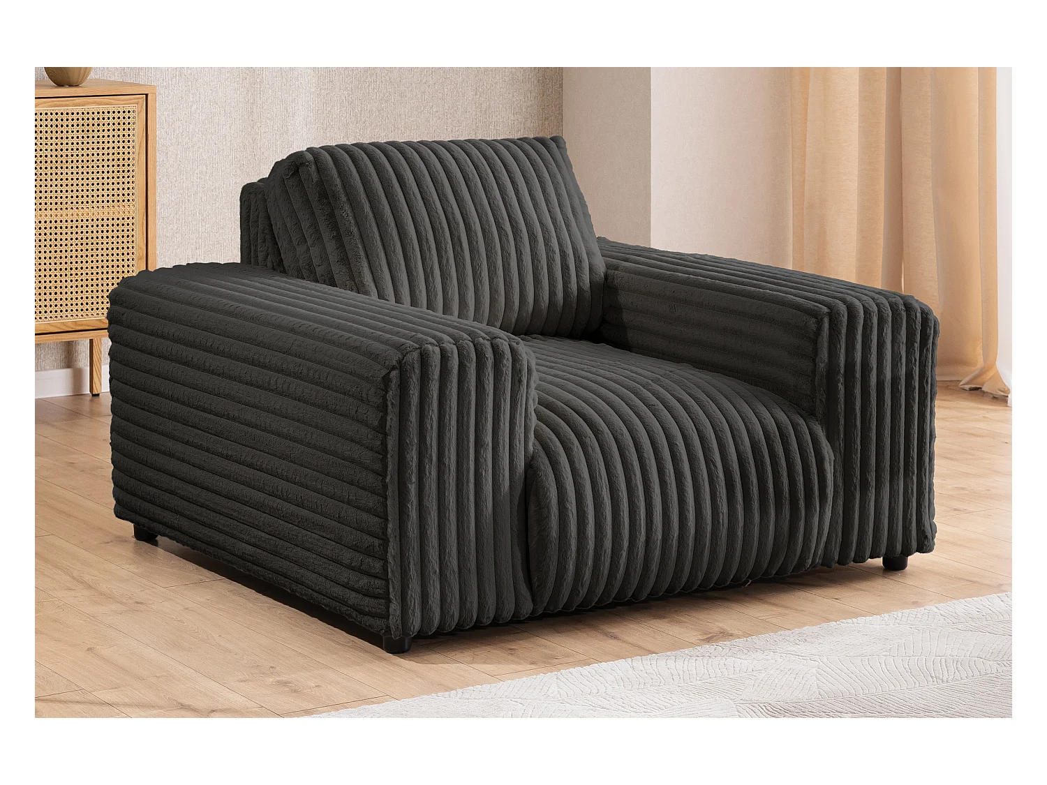 Mollis - Sessel aus Dunkelgrau Plüschcord mit schöner Sitzkomfort