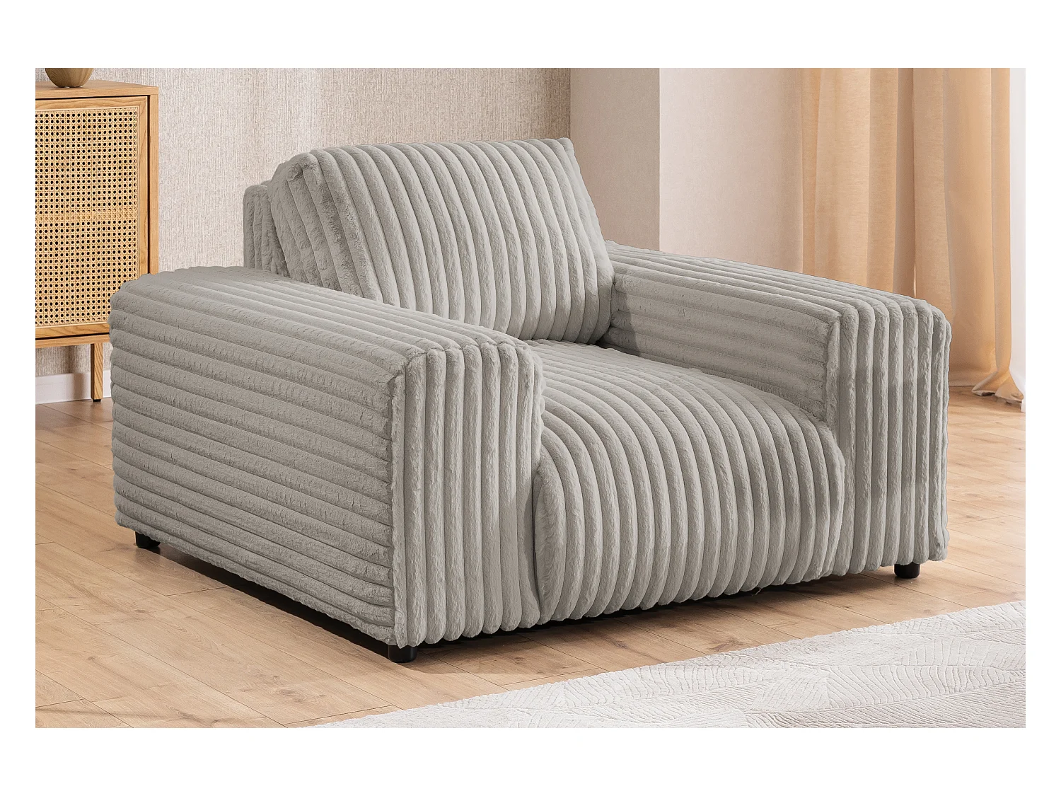 Mollis - Sessel aus Hellgrau Plüschcord mit schöner Sitzkomfort