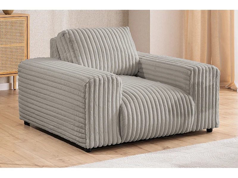 Mollis - Sessel aus Hellgrau Plüschcord mit schöner Sitzkomfort