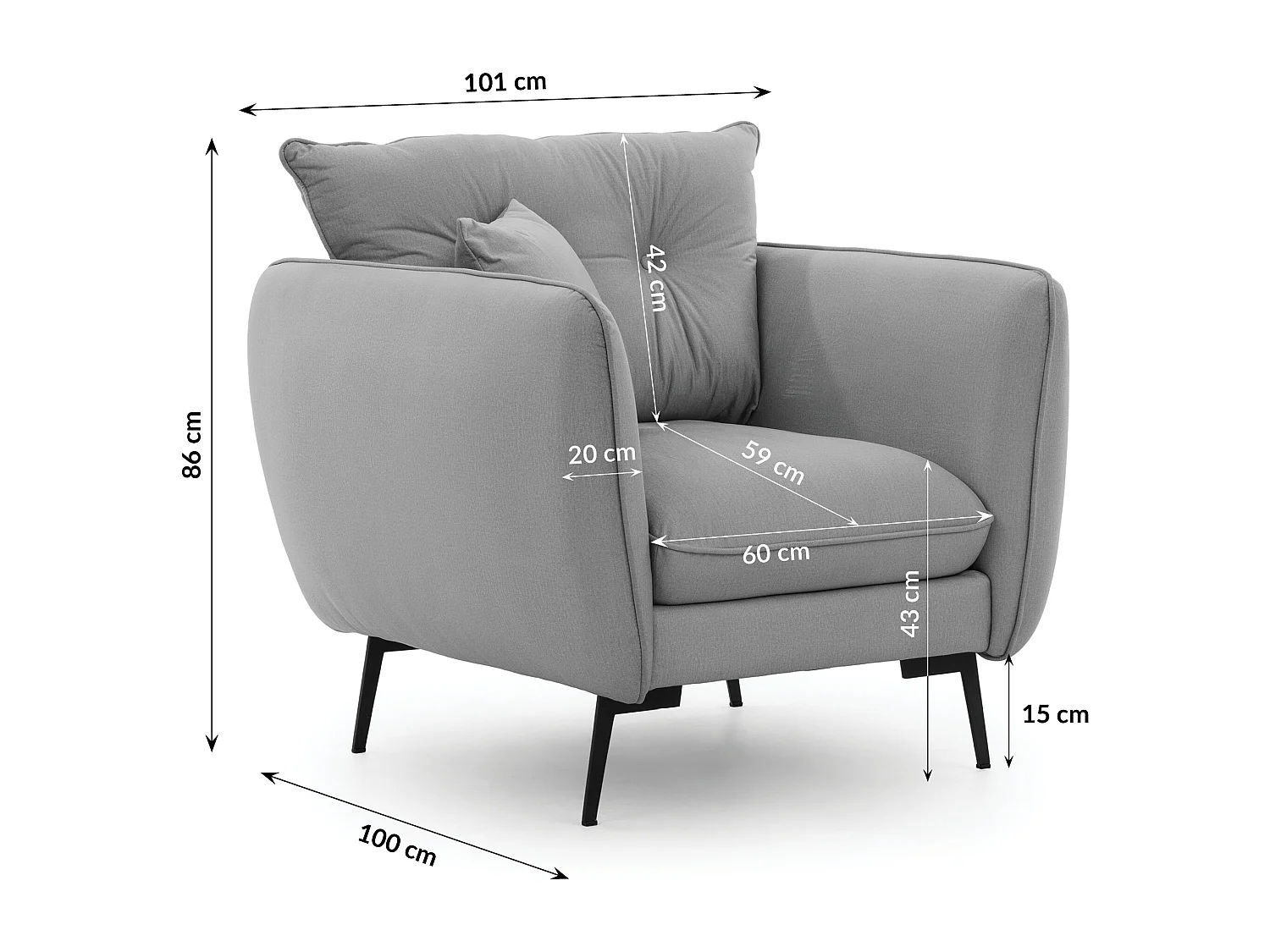 Fauteuil en tissu avec de hauts pieds en métal noir Nordloft