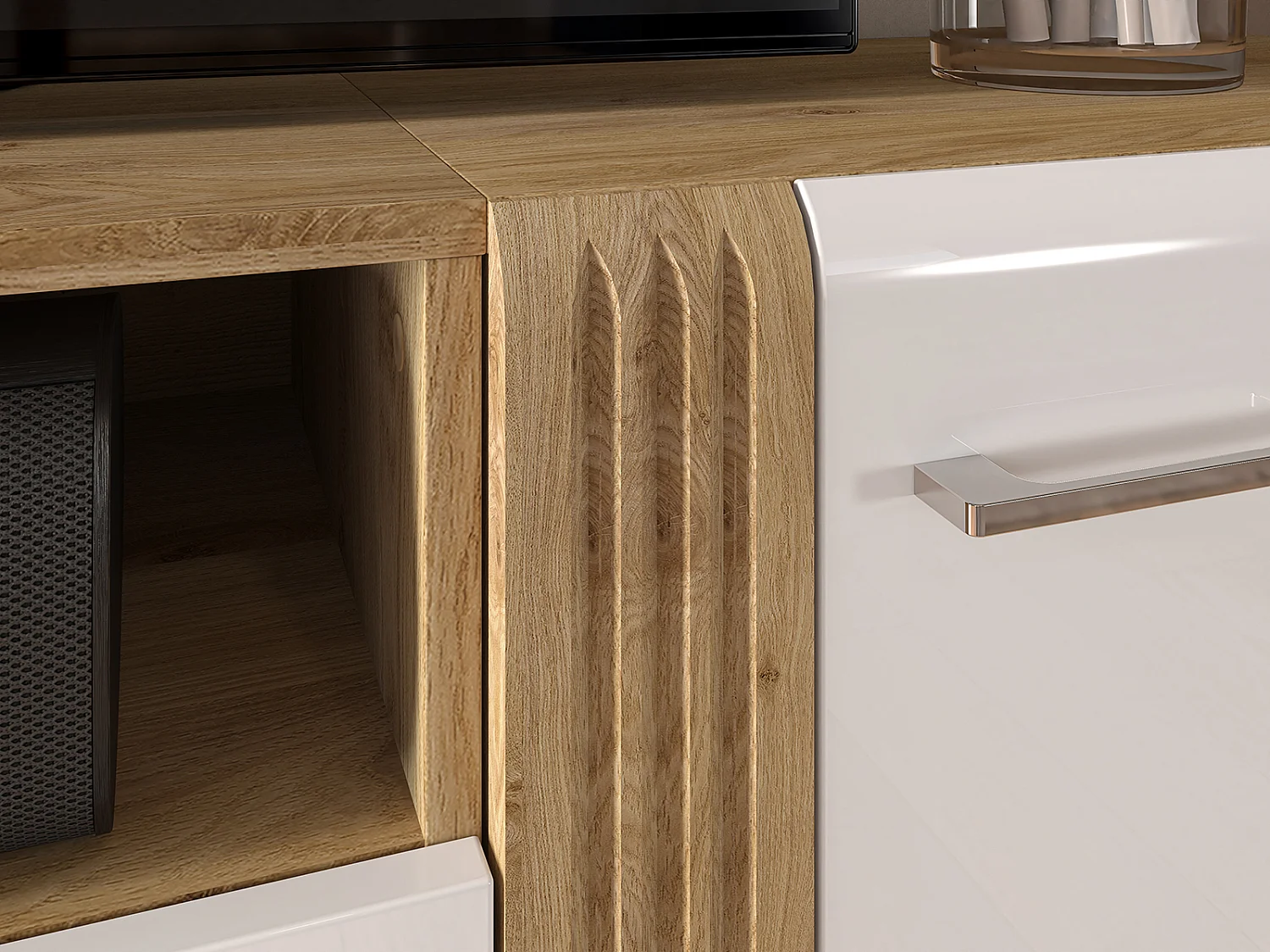 LOWBOARDERWEITERUNG Adagio weiß Hochglanz / Eiche castello 60 / 42 / 47cm