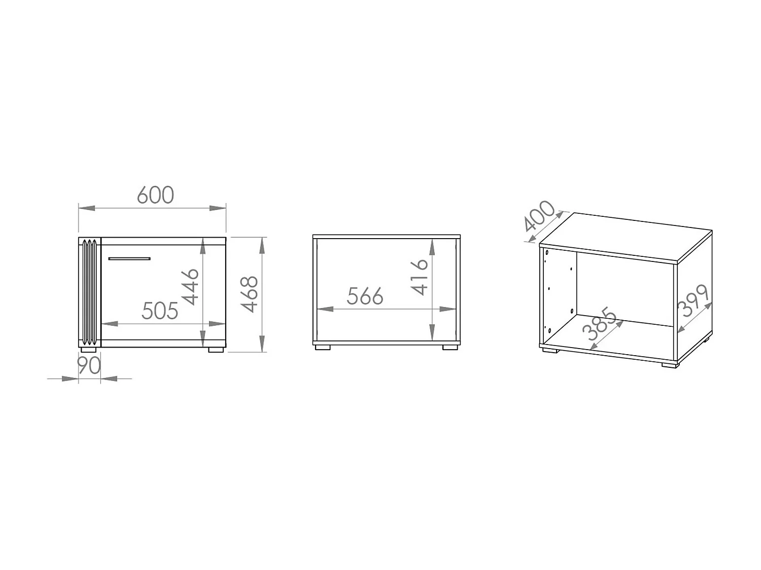 LOWBOARDERWEITERUNG Adagio weiß Hochglanz / Eiche castello 60 / 42 / 47cm