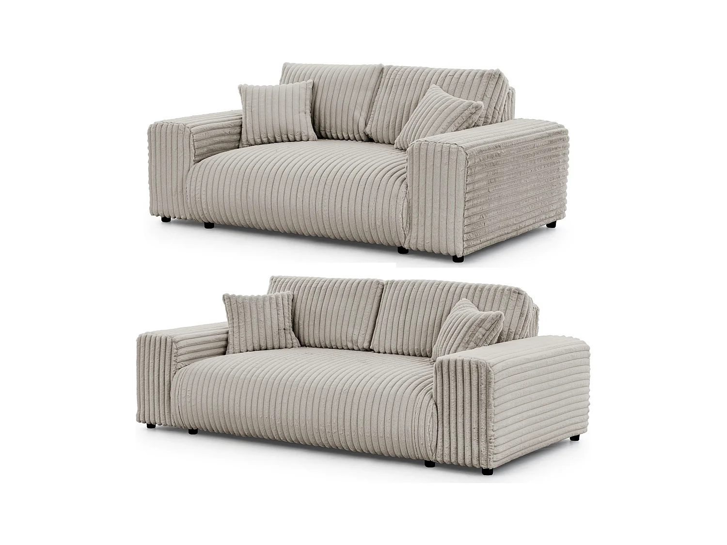 Mollis - Polstergarnitur 3+2 aus Hellgrau Plüschcord mit schöner Sitzkomfort