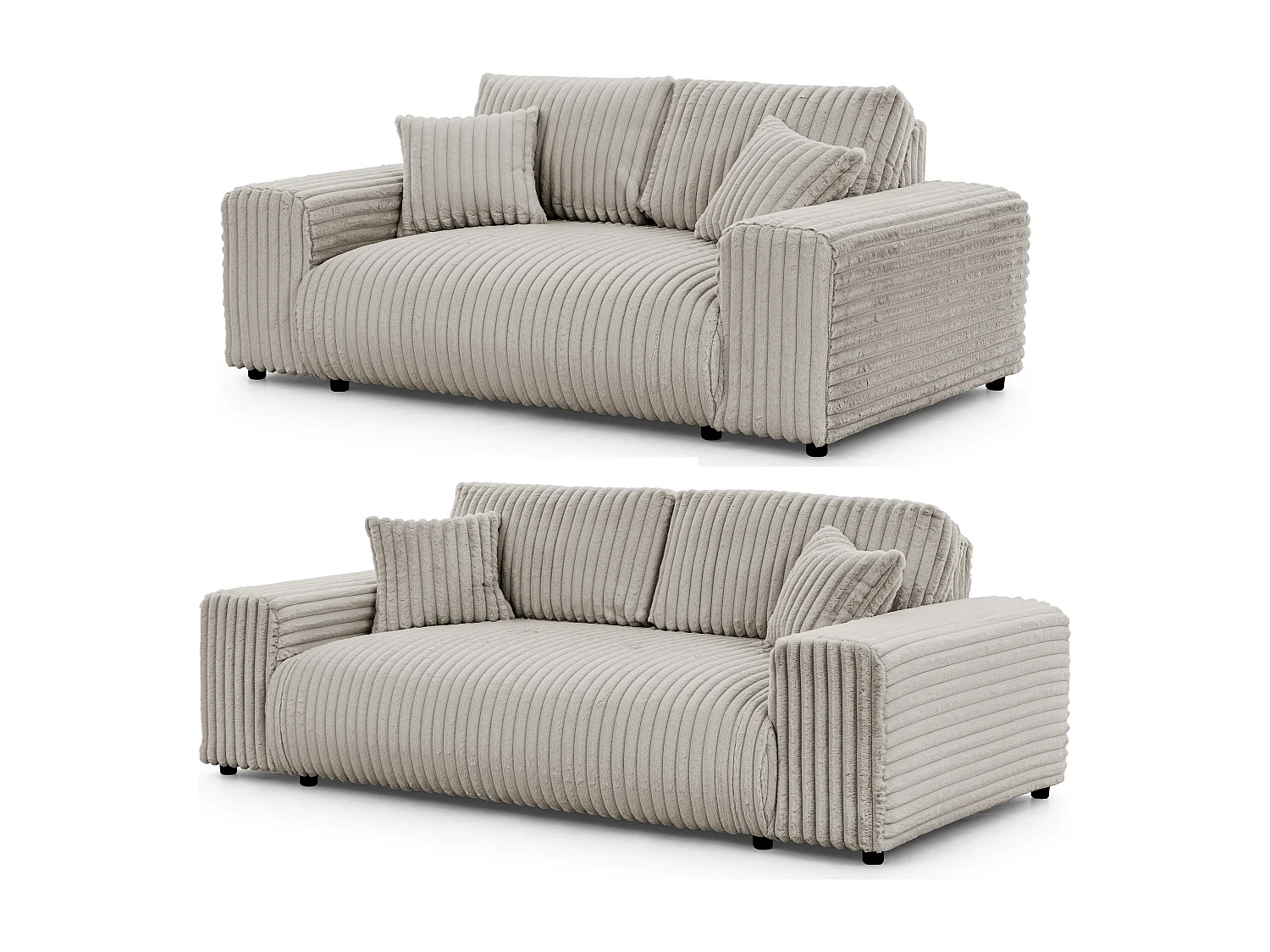 Mollis - Polstergarnitur 3+2 aus Hellgrau Plüschcord mit schöner Sitzkomfort
