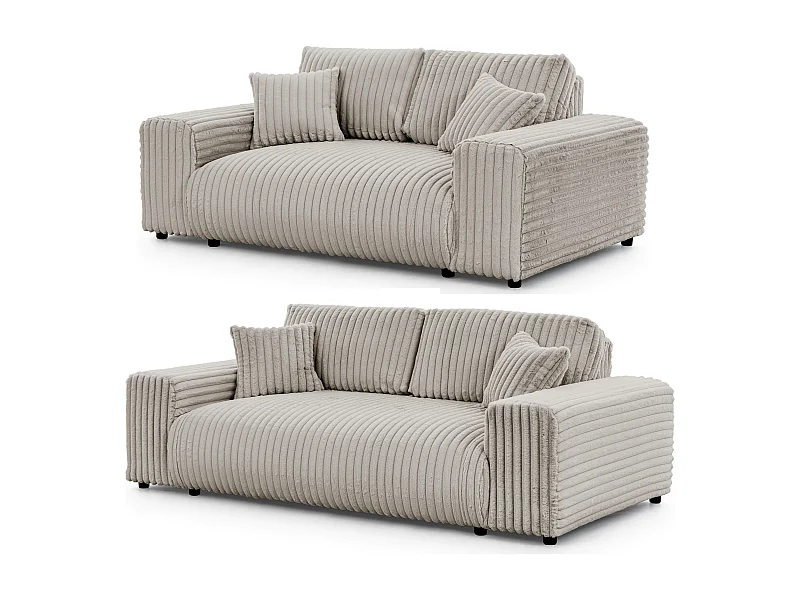 Mollis - Polstergarnitur 3+2 aus Hellgrau Plüschcord mit schöner Sitzkomfort