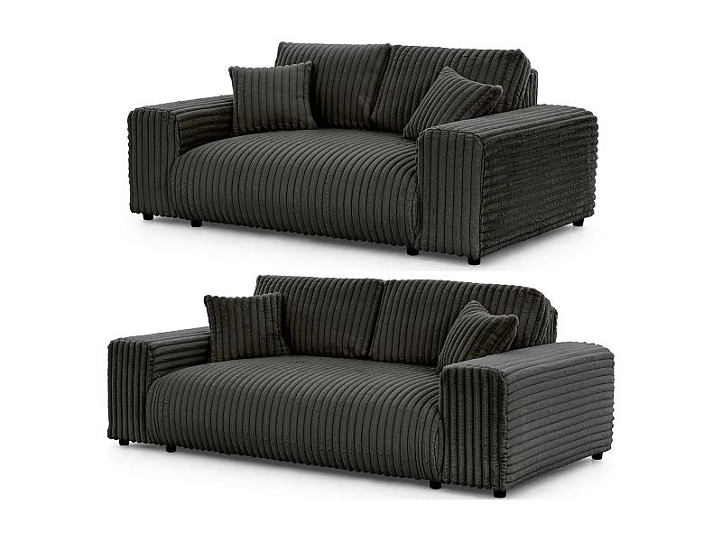 Mollis - Polstergarnitur 3+2 aus Dunkelgrau Plüschcord mit schöner Sitzkomfort