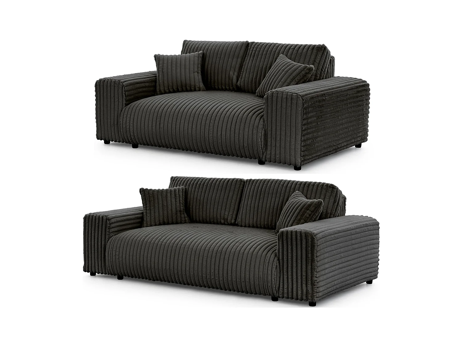 Mollis - Polstergarnitur 3+2 aus Dunkelgrau Plüschcord mit schöner Sitzkomfort
